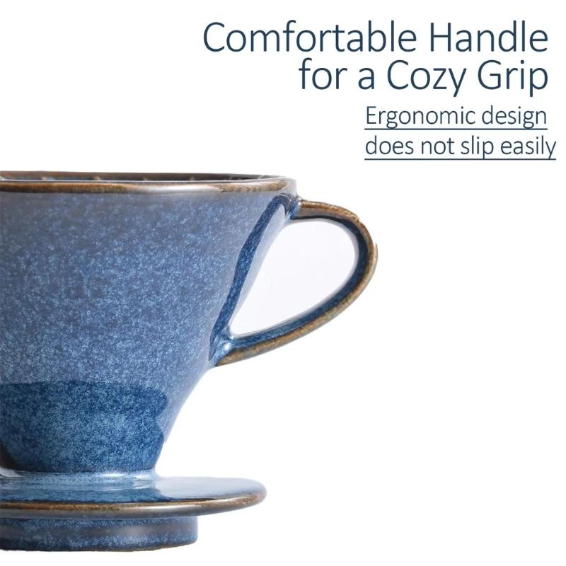 Heat Resistant Ceramic Drip Coffee Filter Handcrafted Blue Glazed Sophisticated Designs For Home Brewing