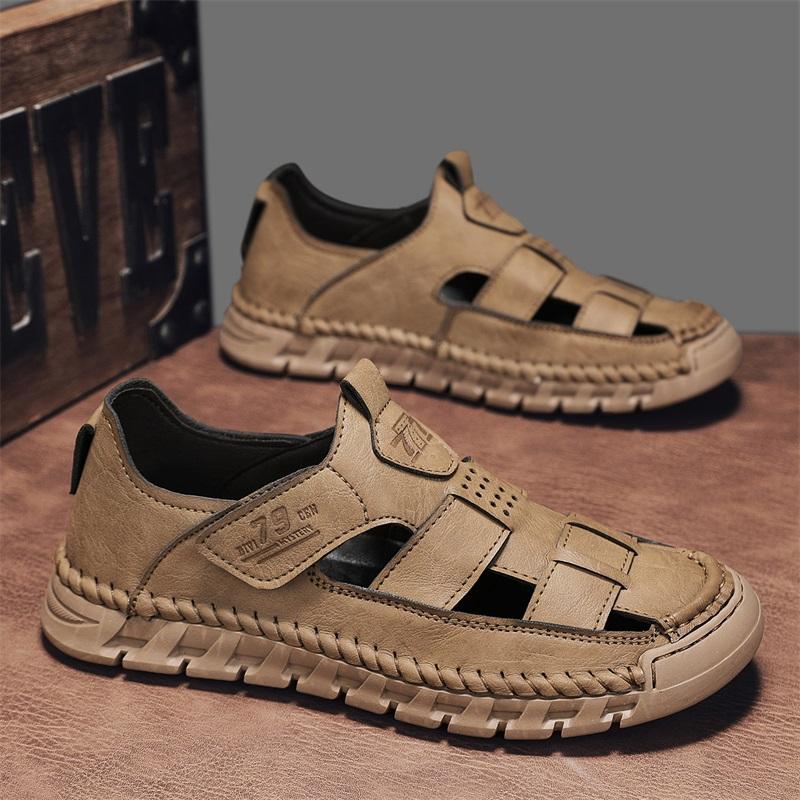 

Сшитые вручную летние мужские сандалии Дышащие уличные мужские пляжные сандалии 44 песочный