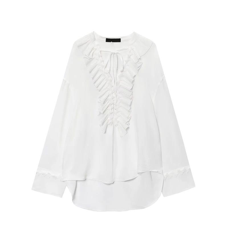 Summer New Product Women's Clothes French Style Design Loose-Fitting V-neck Long Sleeves Wave Style Wear Shirt Dress 1284891