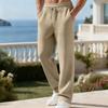 Mens Casual Loose Waffle Knit Solid Straight Leg Drawstring Jogger Pants