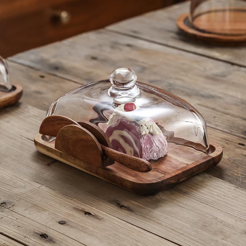 Wooden Cheese & Butter Box with Glass Cover - Snack Tray & Baking Tool