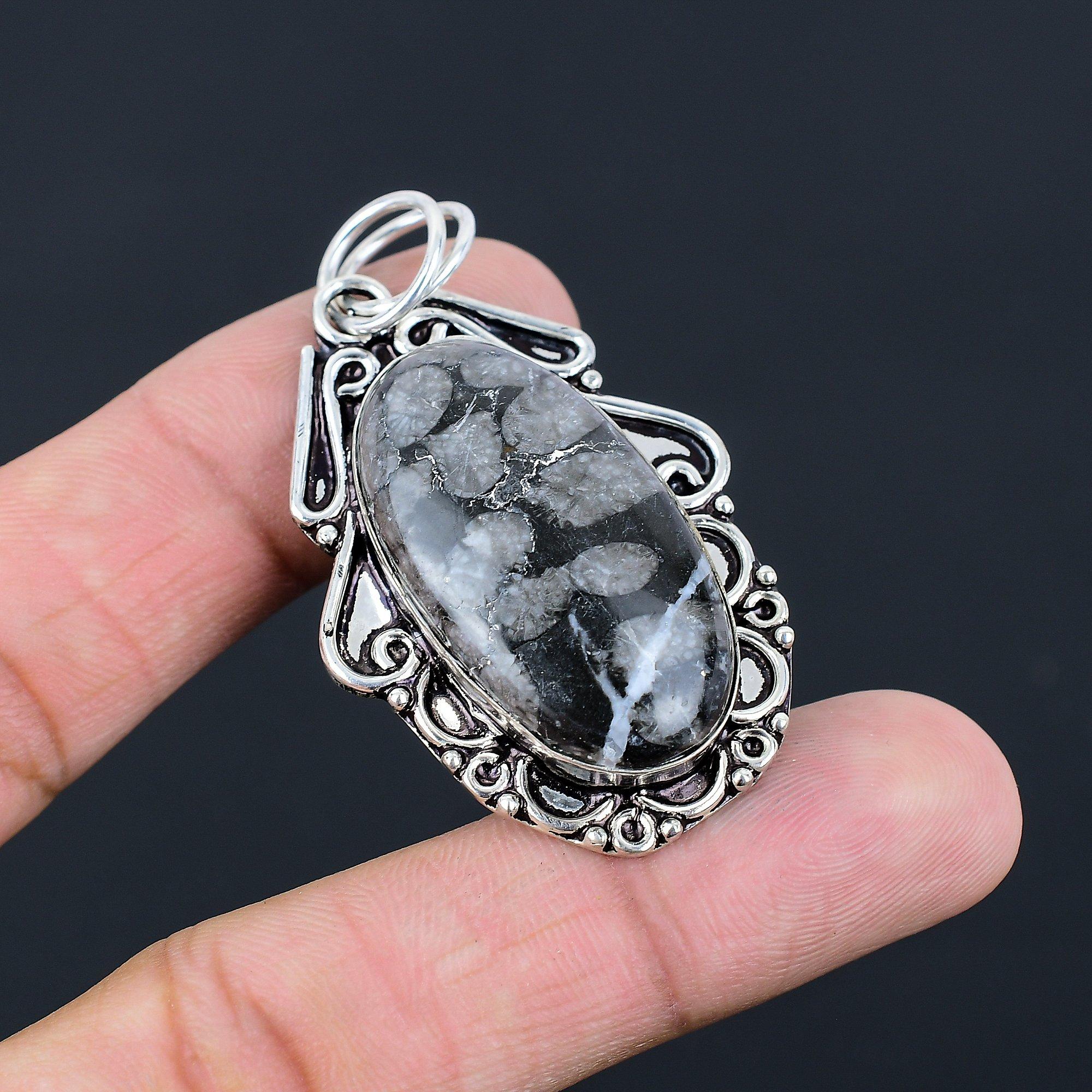 Daughters Day Deal Natural Black Fossil Coral Pendant Jewelry Sterling Silver