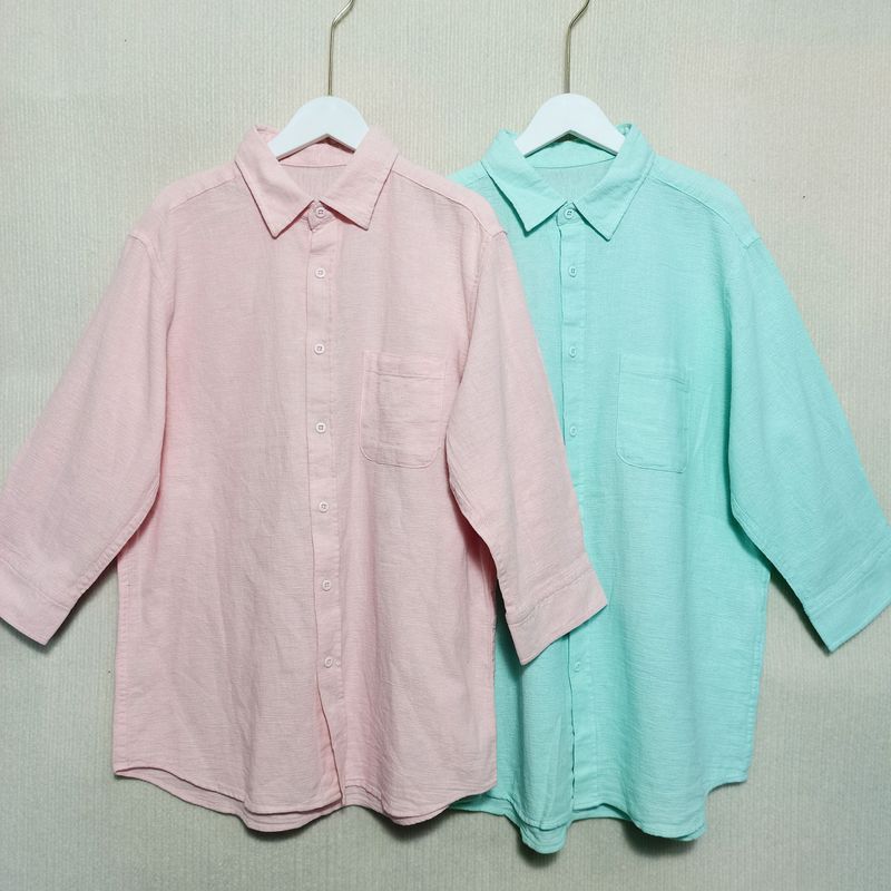 Original Order Leftover Stock Cotton and Linen Fabric Three-Quarter Sleeve Open Shirt Men and Women Same Style Basic Style Casual Spring and Summer