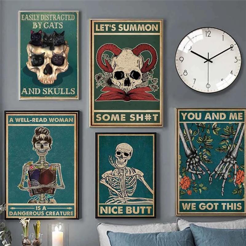 

Ретро-художественная картина на холсте, человеческая кость, улыбающееся лицо, плакат с принтом, буквенный слоган, настенная картина для ванной комнаты, фреска для домашнего декора