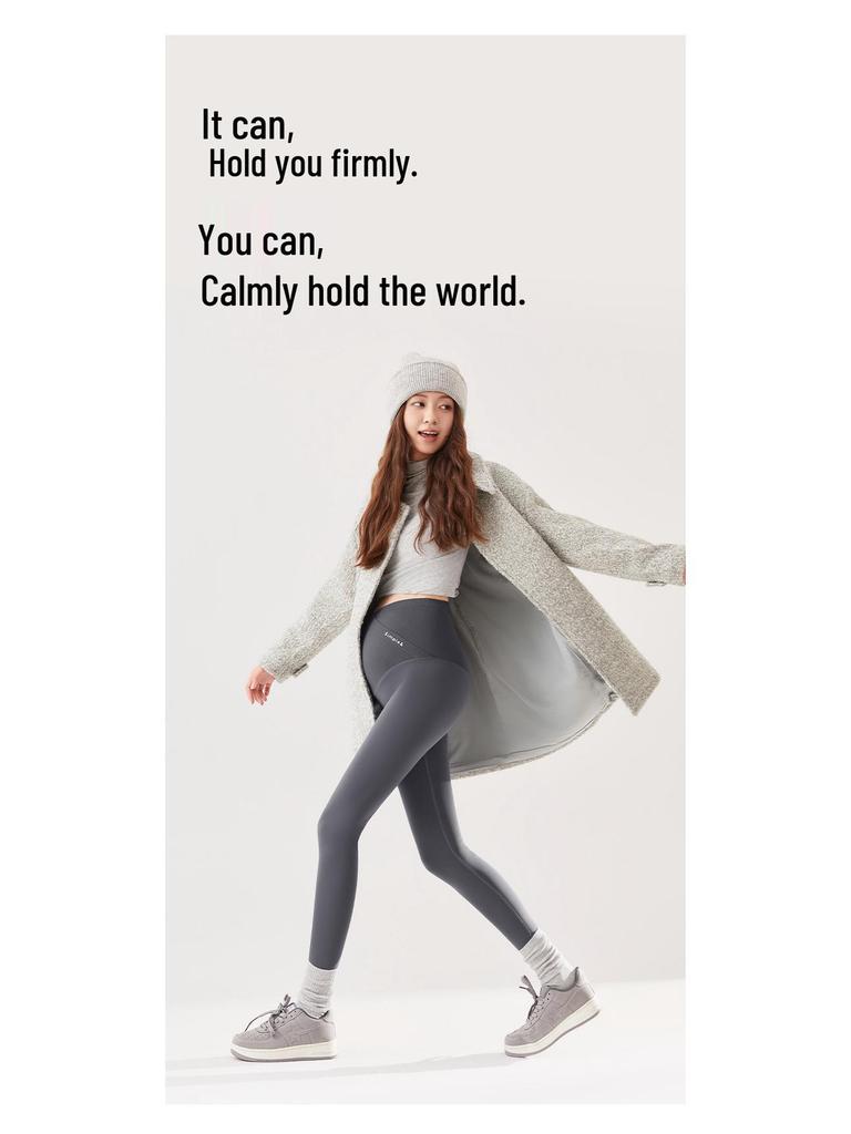 High-Waisted Fleece Lined Maternity Yoga Pants with Belly Support