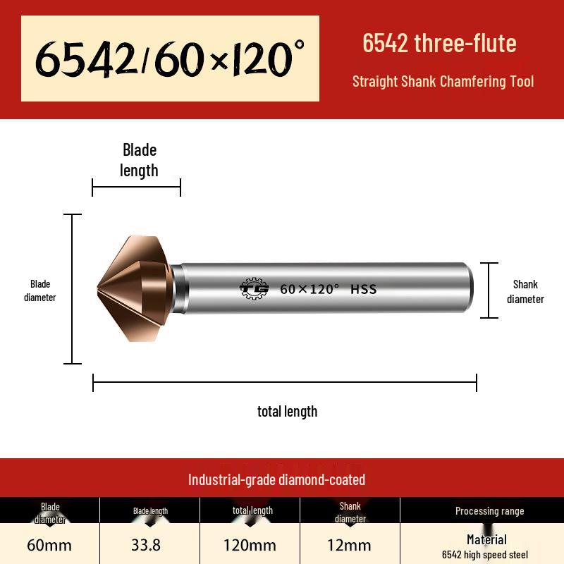 Tiangong 6542 Cobalt HSS 60° Single-Edge Chamfering, Deburring, and Countersink Cutter with Straight Shank.