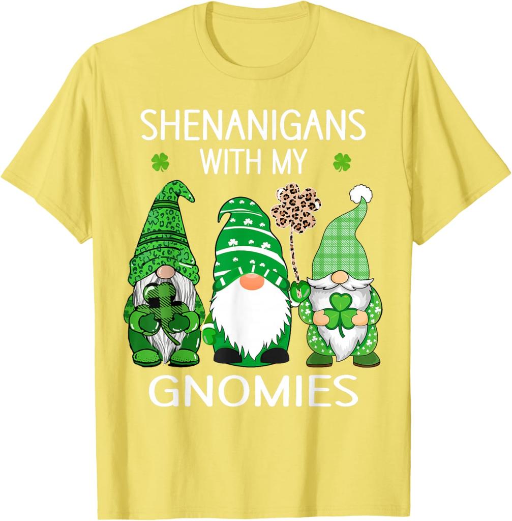 Shenanigans with My Gnomies St Patricks Day Gnomes Graphic Tee Casual Cotton T-Shirt
