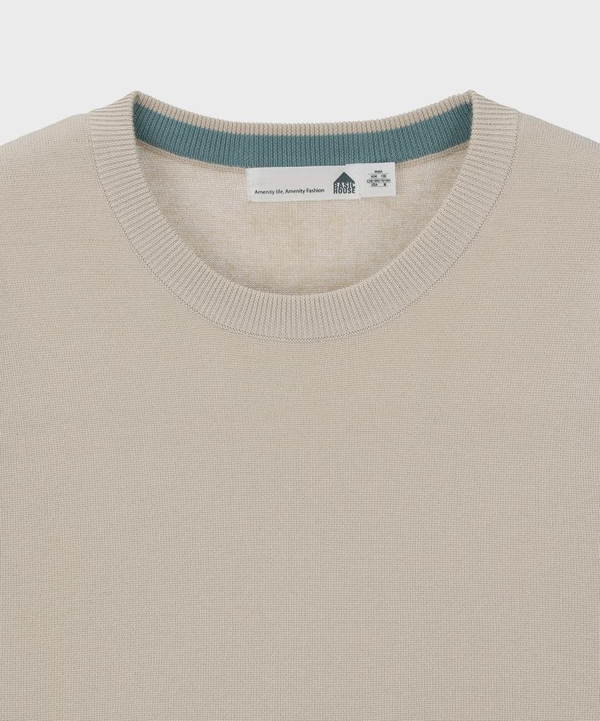 BASIC HOUSE Uni Supima Semi-Overfit Round Neck Knit Cream Lwkt2101
