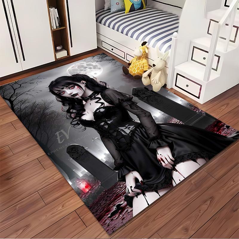 Gothic vampire in moonlit graveyard. Non-slip rug suitable for living room and bedroom sofas.
