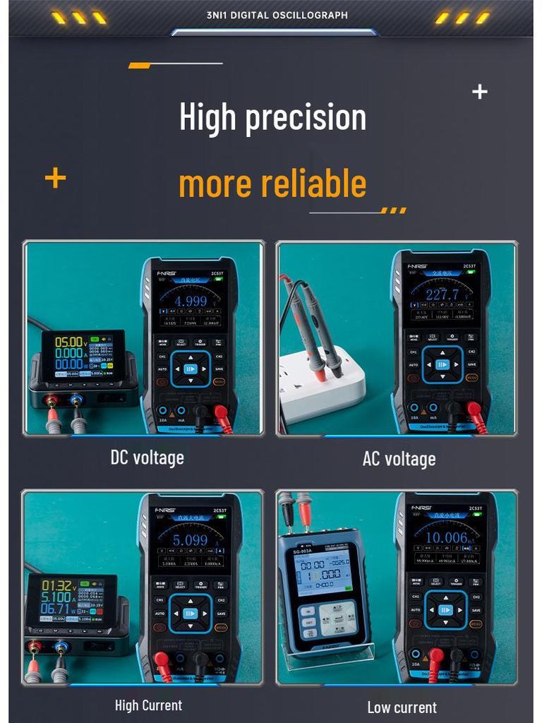 FNIRSI 2C53T Dual-Channel 50M Digital Oscilloscope Multimeter & Signal Generator 3-in-1