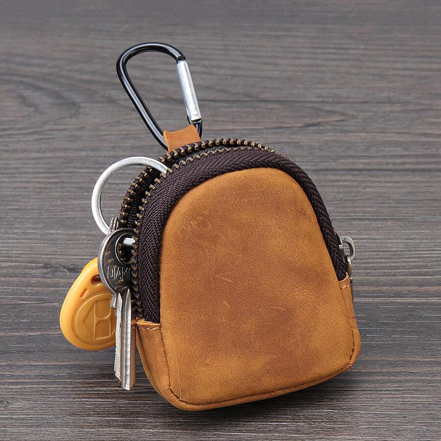 Retro Coin Bag Crazy Horse Leather Small Coins Keys Holder Zipper Pouches Bluetooth Earphone Storage Bags