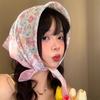 Foulard Rétro Français Pastoral Tête de Marguerite Bandana Bohème Foulard en Soie Florale Foulard Triangle Féminin Foulard de Tête Mouchoir en Coton Lin