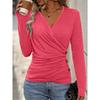 Women S V Neck Long Sleeve Pleated Waist Slim Fit T Shirt