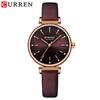 CURREN Dámské hodinky Nové TOP značkové luxusní Quartz náramkové hodinky s koženým ciferníkem s lesklými kamínky Zelené hodiny Dámské