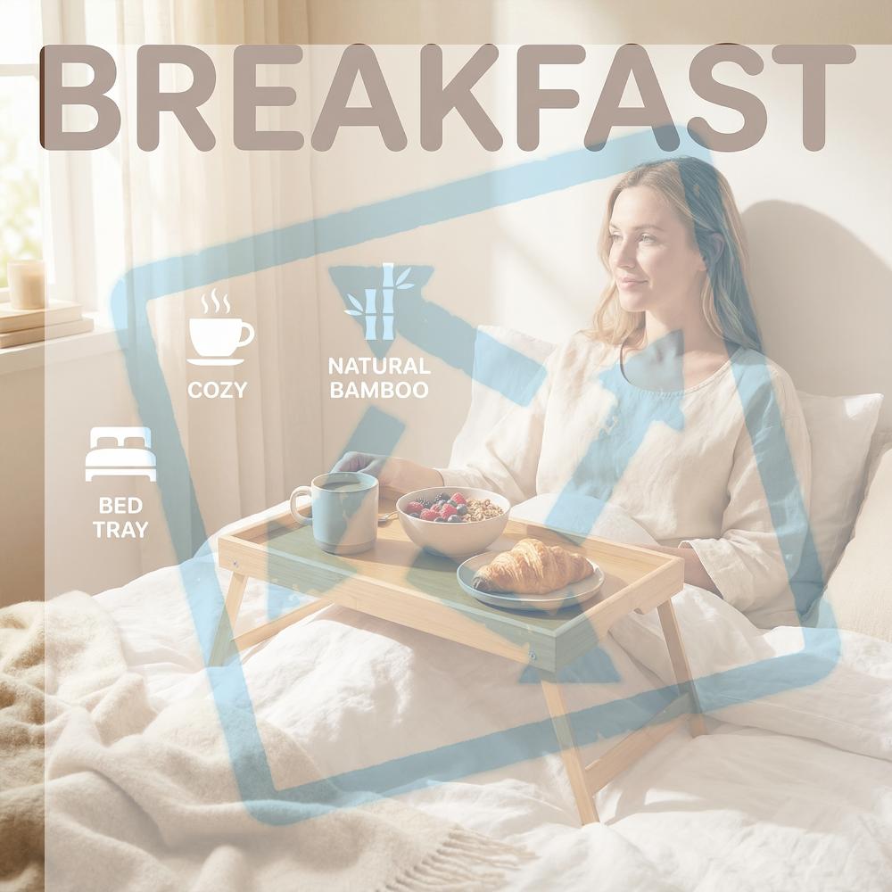 Tragbares multifunktionales Bambus-Serviertablett mit klappbaren Beinen Frühstück im Bett Tablett für Sofa Servieren Essen Arbeiten Lesen