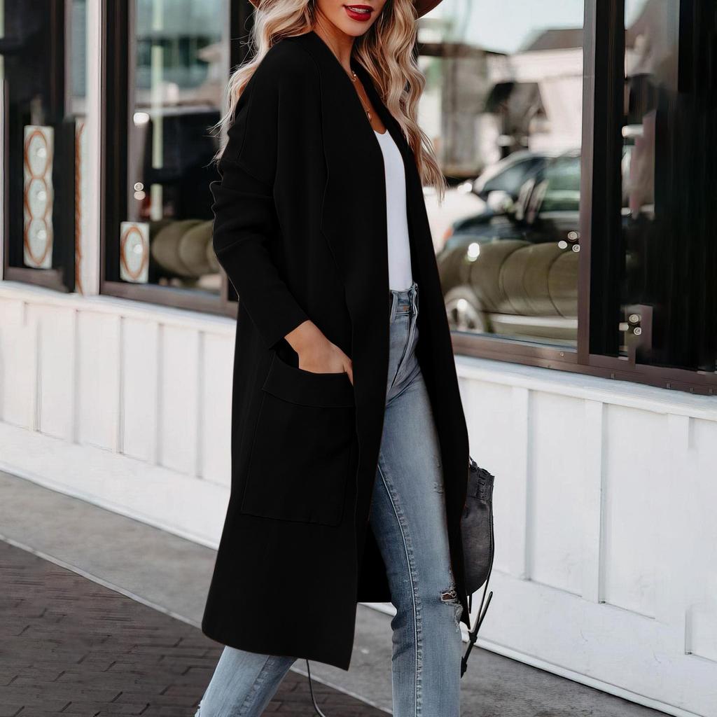 Dámský ležérní pletený svetřík s dlouhým rukávem a otevřený přední kabát