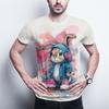Hip-Hop Bunny Graphic Tee - Urban Streetwear Rabbit with Headphones, Splash Art Design, Soft Polyester, Men's T-Shirt