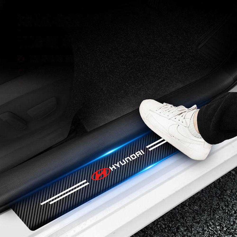 4PCS Leather Car Door Threshold Protector Stickers Auto Styling Decals Accessories For Hyundai Accent Tucson ix20 ix35 i30 Azera E6