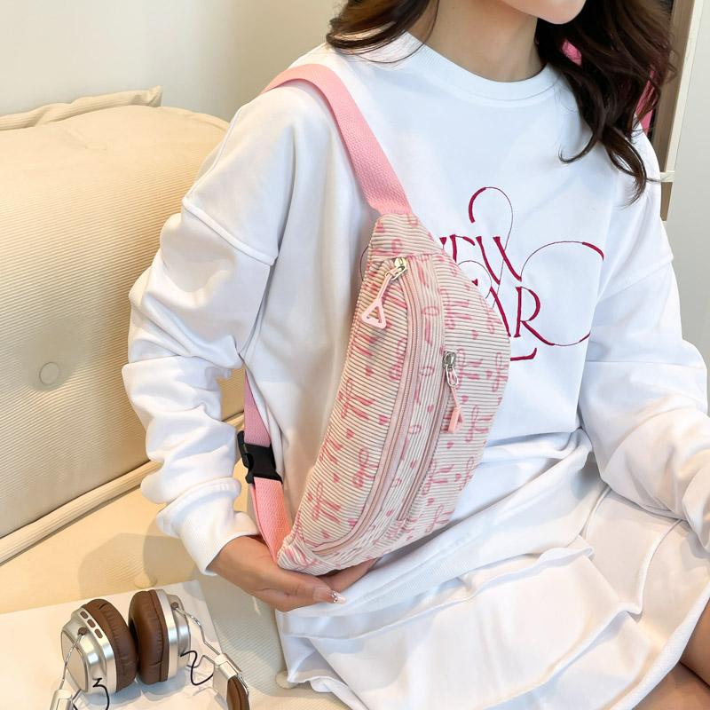 Women Corduroy Chest Bag with Adjustable Strap Leisure Crossbody Bag Lightweight Waist Bag Running Camping Hiking Chest Bag