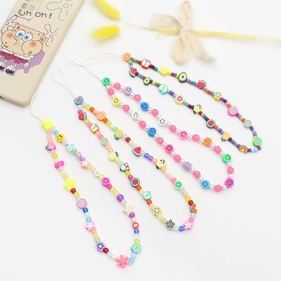 Mobile Phone Chain Beaded Colorful Cartoon Fruit Smiling Face Soft Pottery Letter Beaded To Prevent Mobile Phone from Hanging Chain.
