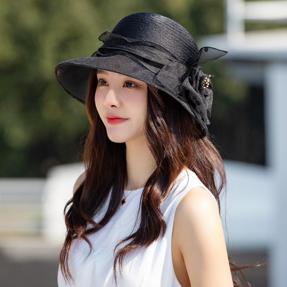 Summer Polka Dot Sun Hat Solid Color Sun Protection Basin Hat Organza Breathable Bowler Hat