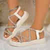 Fashion Flat-heeled Sandal Woman Rhinestone Comfortable Sandals for Women Summer New 2025 Without Heel Elegant Roman Fashion