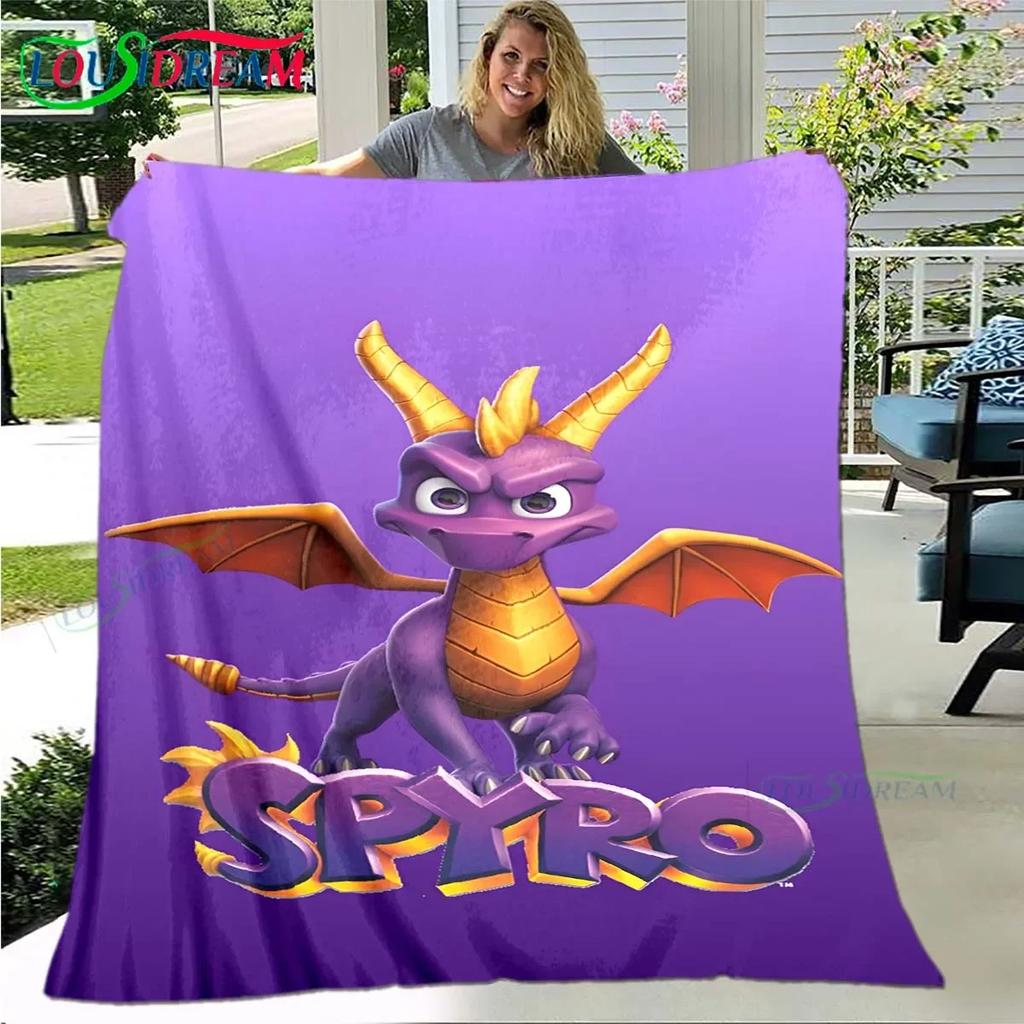 3D Classic Games S-Spyro Dragon Blanket Star Art Flannel Thin Blanket Portable Home Travel Office Lunch Break Blanket Gift
