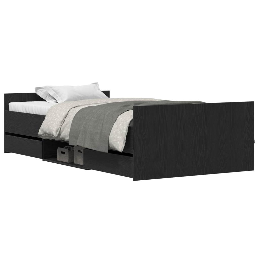 Bed Frame in Black Oak Look 193 x 93 x 50 cm Engineered Wood