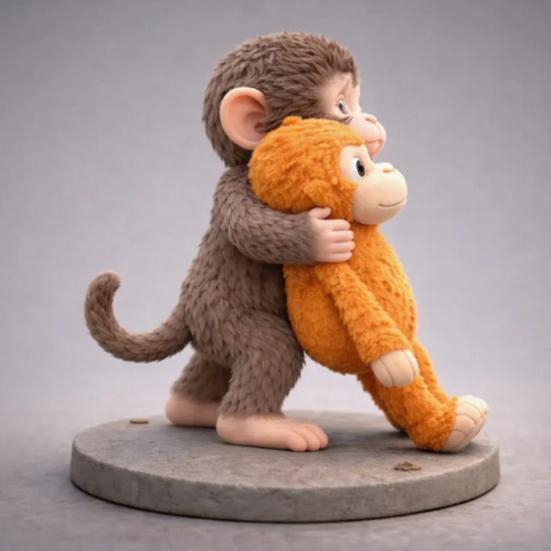 Figurka Małpki Drukowana w 3D Urocza Mała Małpka Trzymająca Pluszową Zabawkę Statuetka Kolekcjonerska Ozdoba do Domu Biura Salonu Dekoracja Stołu