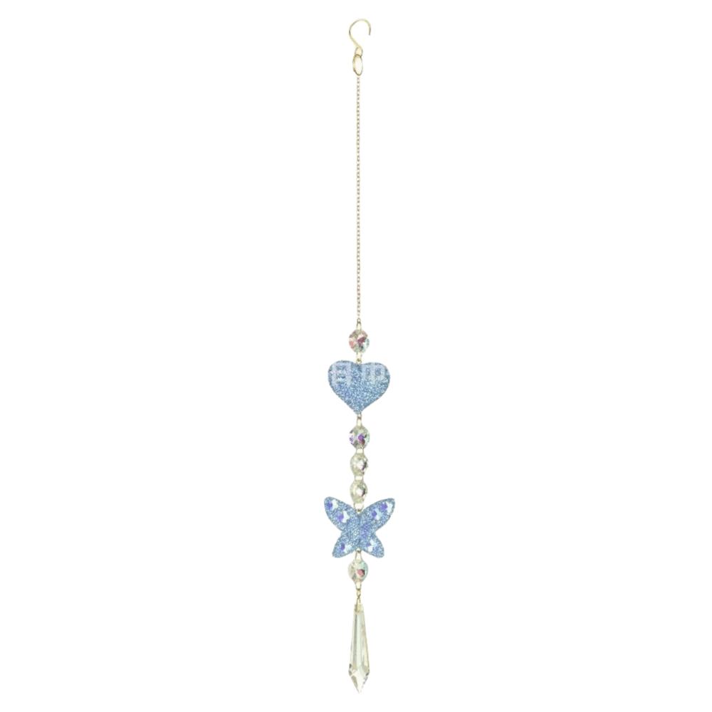 Heart-Shaped Crystal Sun Catcher Hanging Ornaments Butterfly Rhinestone Wind Chime Beaded Sparkling Lighting Crystal Pendant синий