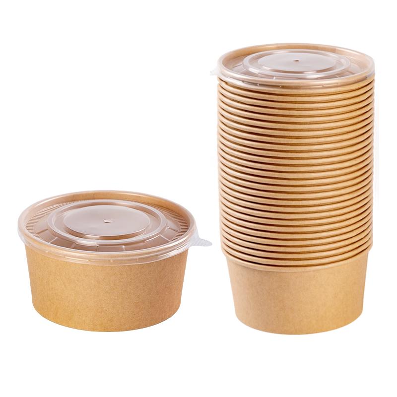 

Одноразовые круглые бумажные контейнеры для еды с крышками 1000ml, 100 Sets