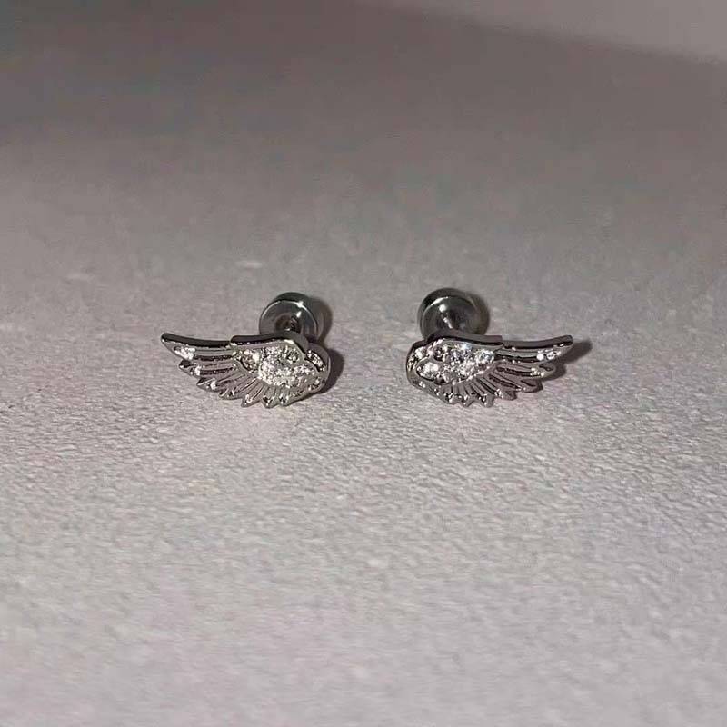 Modne Srebrne Kolczyki Sztyfty Skrzydła z Cyrkoniami dla Kobiet Luksusowe Błyszczące Kryształowe Geometryczne Osobiste Kolczyki do Ucha Kości Ucha Biżuteria Prezenty