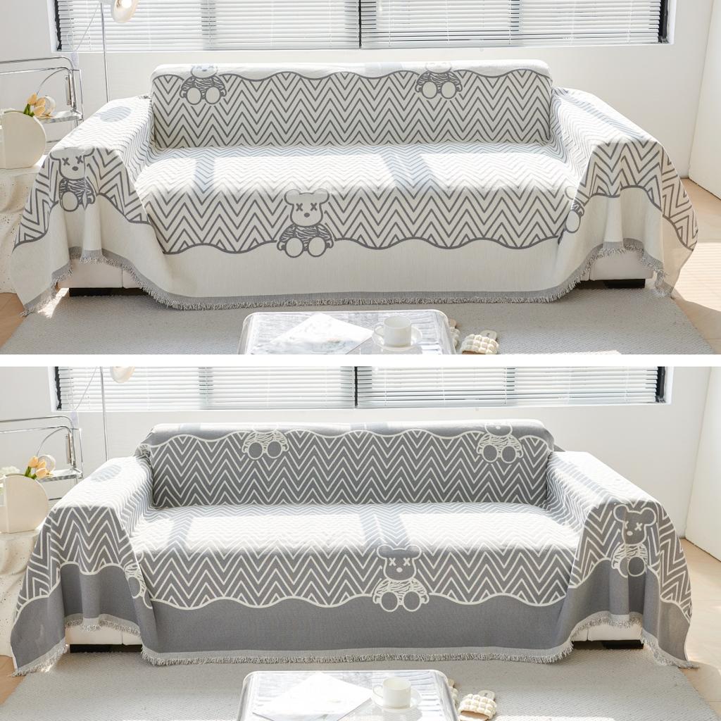 Modern and Simple Sofa Towel, New All-season Comfortable Chenille Anti-wrinkle Multi-purpose Striped Double-sided Sofa Cover Blanket