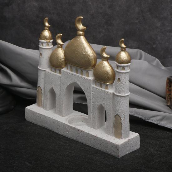 Ramadan Resin Art Statue Islamic Mosque Cultural Ornament Handcrafted Mosque Models Tower Decoration for Eid Home Office Ramadan Mubarak Gift