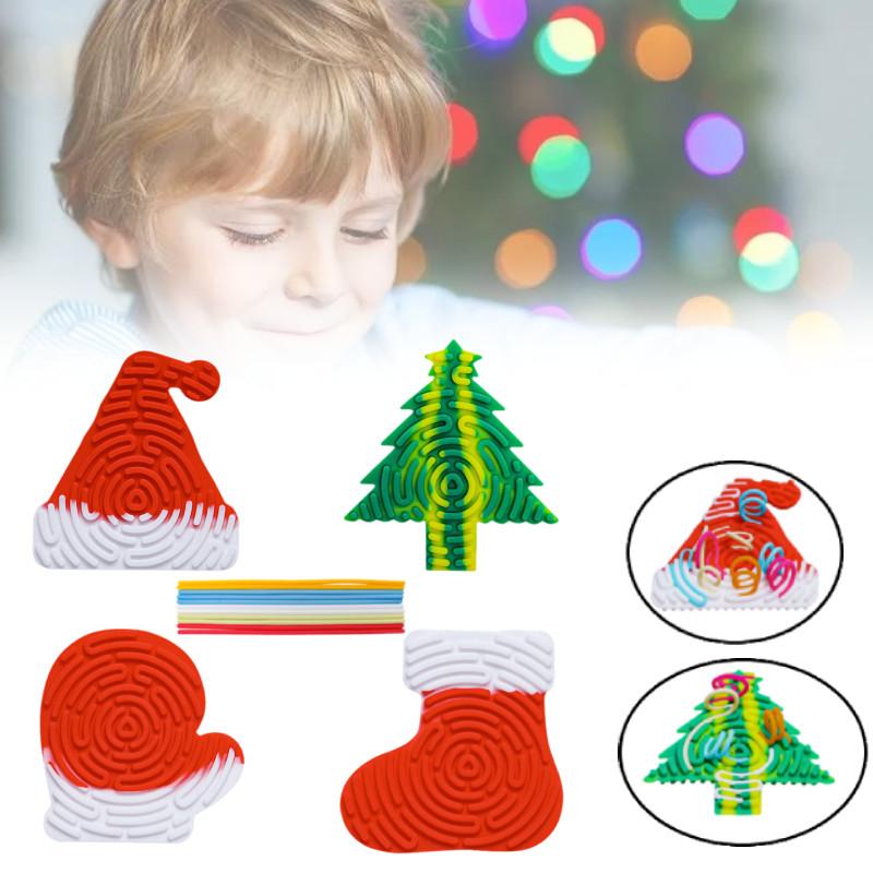 Tree 4pcs Christmas Hat Sock Glove Sensory Activity Board Silica Gel Puzzle Toy