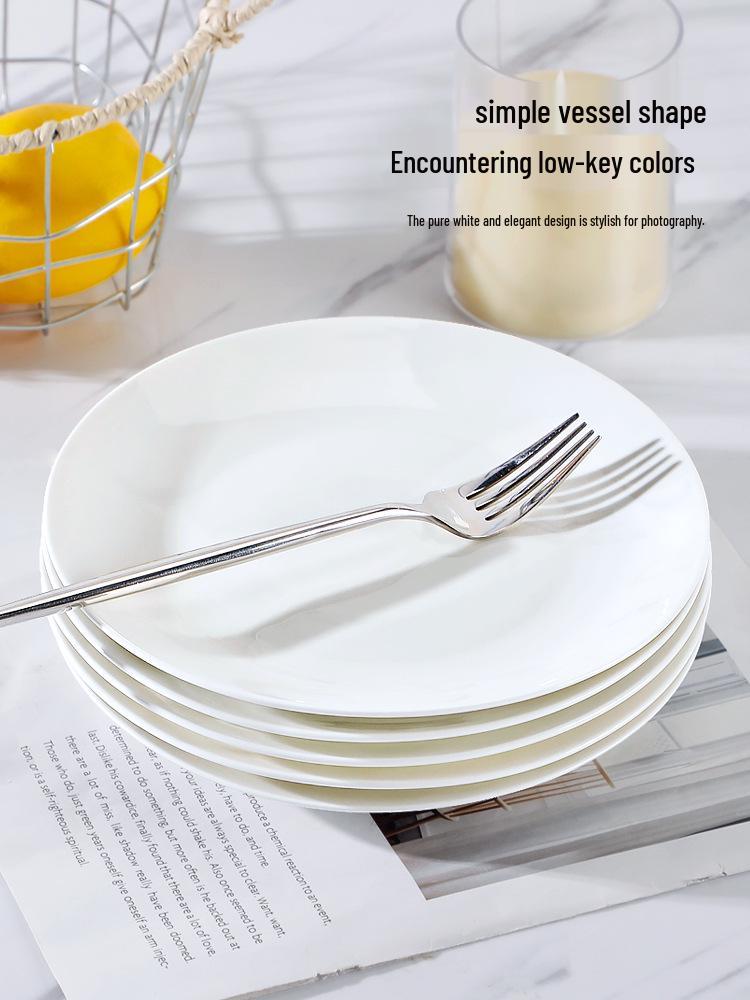 Set of 2 Large 10-inch Ceramic Dinner Plates - Shallow Flat Tableware for Western Cuisine or Steak. 2-Pack 10-inch Pure White Steak Plates