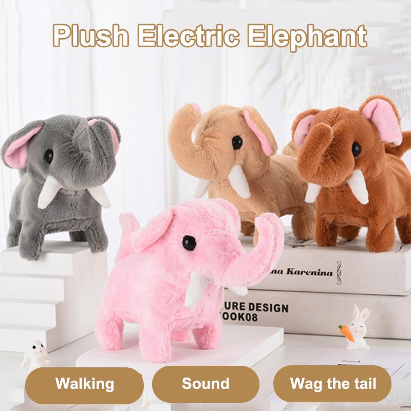Cute Electric Plush Elephant Children's Simulation Walking Sound Effect Shaking Tail Electronic Pet Children's Plush Doll Gift