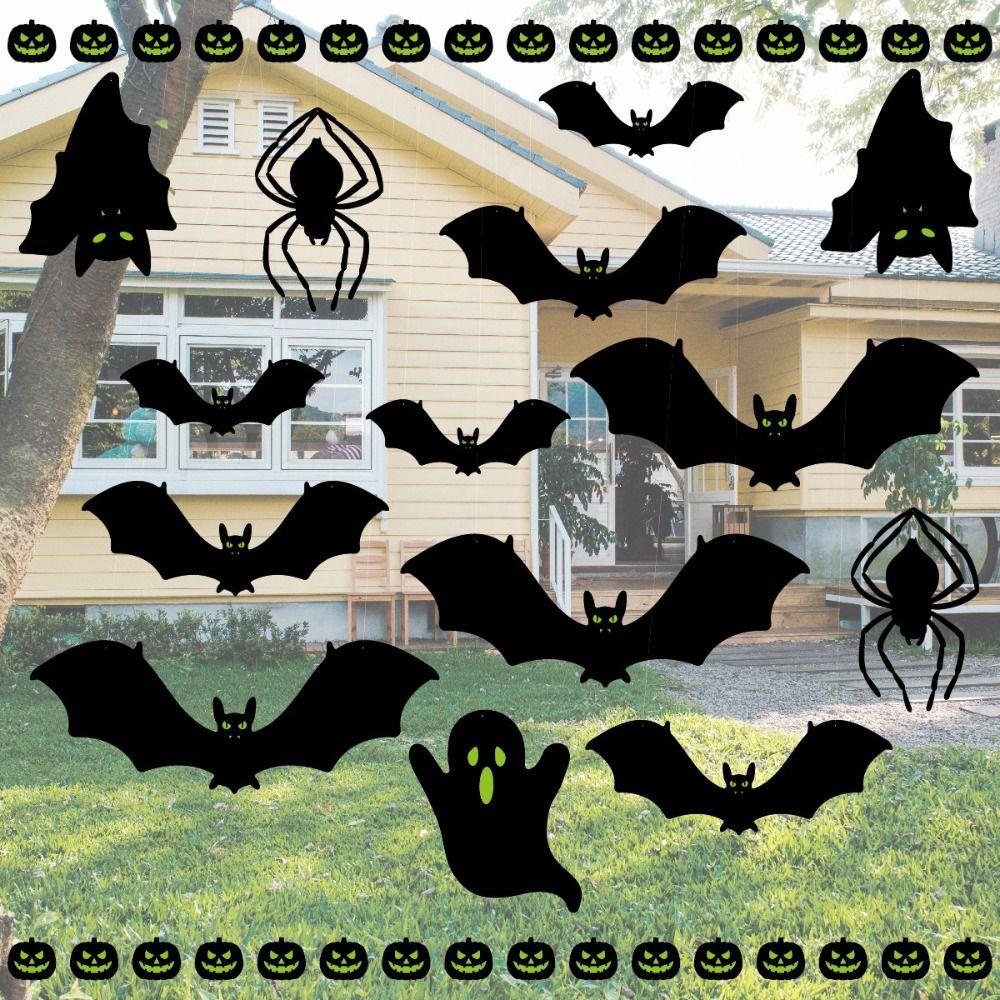 9pcs Ghost Halloween Hanging Decoration Luminous Door Window Decorations Bat Wall Stickers  Indoor