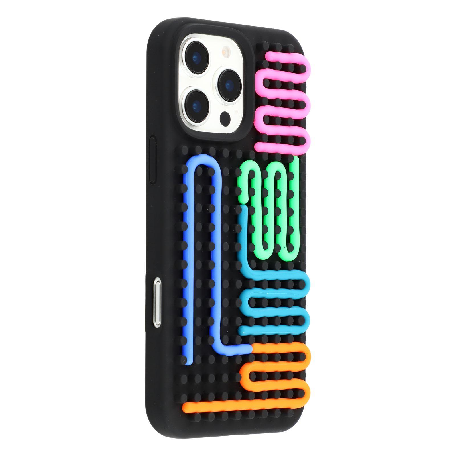 

Для чехла iPhone 16 Pro Max 3D Снятие стресса Сделай сам Красочный бампер Силикон+ПК Чехол для телефона Дизайн в горошек Black