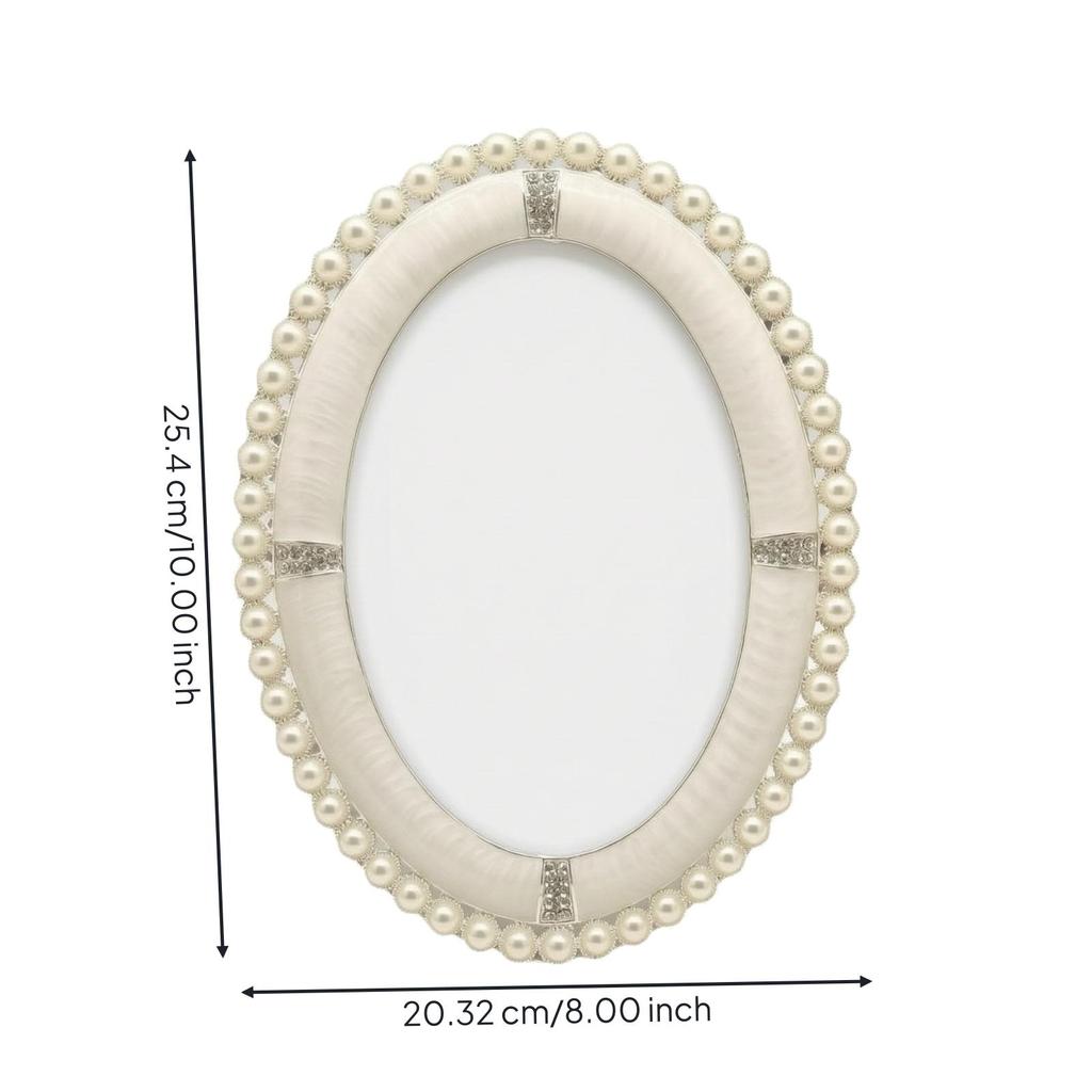Oval Pearlized Silver Photo Frame with Jeweled Accents Elegant Metal Picture