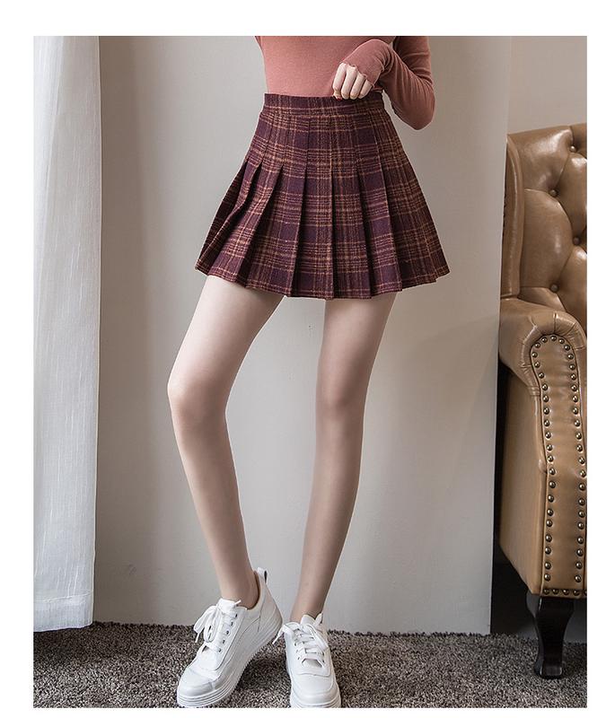 SCIONE Women's Skirt Woolen Pleated Skirt High Waist A-Line Plaid Sexy Bottoming Girl's Cute Skirt