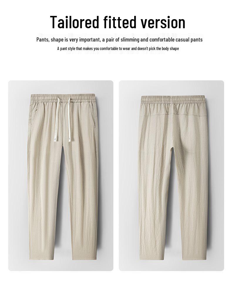 Men's Breathable Lyocell Linen Summer Trousers - Casual, Comfortable, Elastic Waist, Straight Leg, Solid Color.