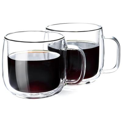 Pokaro Cam Çay Bardağı Seti, Sıcak ve Soğuğu Yalıtan Saplı Cam Kahve Bardakları, Çift Duvarlı Bardaklar, 300ml, 2 Adet, Isıya Dayanıklı Bardaklar, Çift Katmanlı,