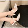 Luxury Brand High Heels Women Sandals Mesh Embroider Elegant Pointed Ladies Slingback Designer Party Wedding Bridal Dress Shoes
