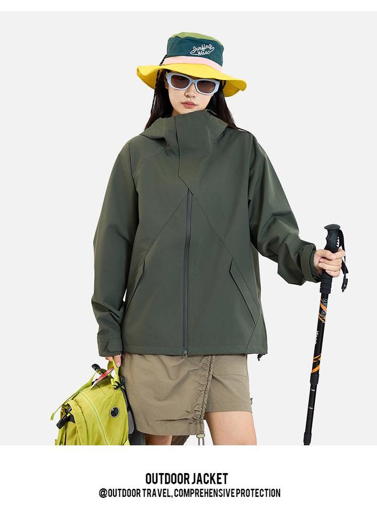 Single-Layer Softshell Hooded Jacket - Windproof, Waterproof, Lightweight, Wear-Resistant Outdoor Coat for Couples
