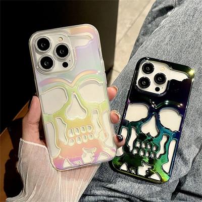 Cool Laser Hollow Skull Out Back Cover For iPhone 11 12 13 14 15 16 Pro Max Case Shockproof Heat Dissipation Capa Funda