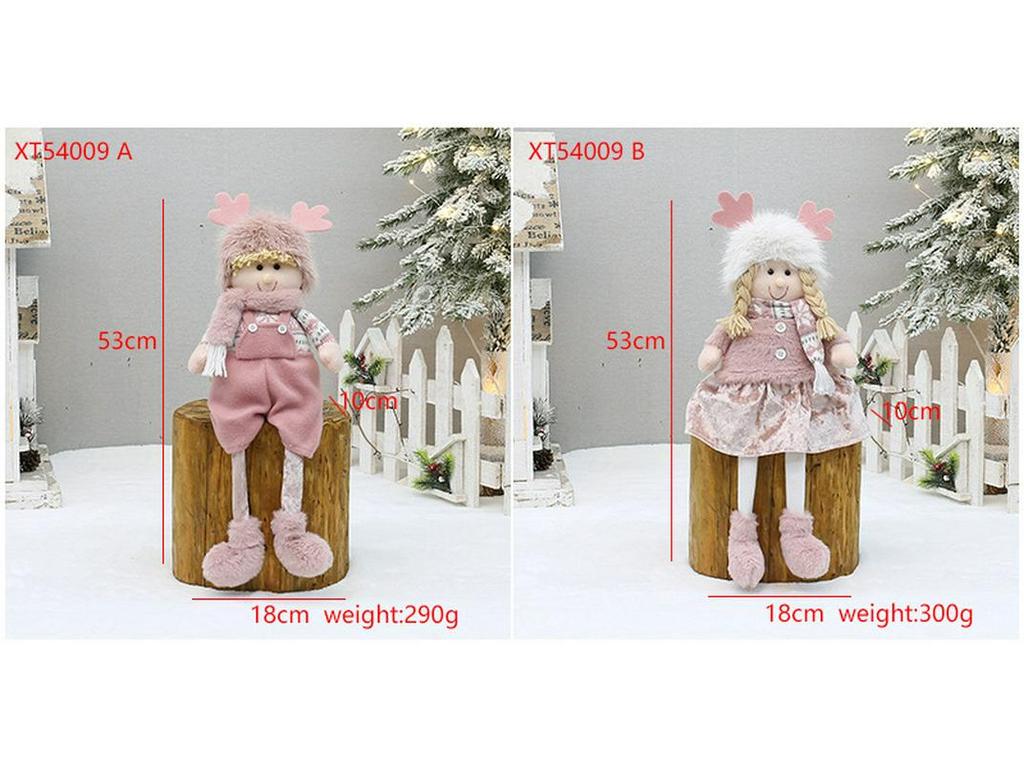 Pink Long Plush Boy and Girl Dolls for Christmas Decor