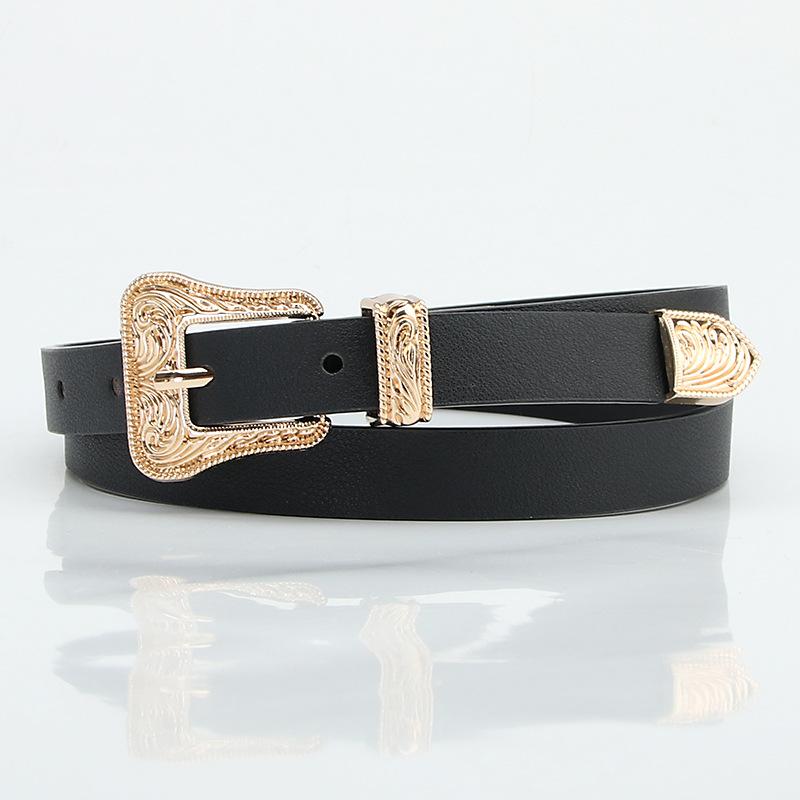 

Fashion Versatile Retro Old Alloy Three-piece Set Women s Belt Metal Buckle Retro Spice Girl Casual Decorative Belt чёрный