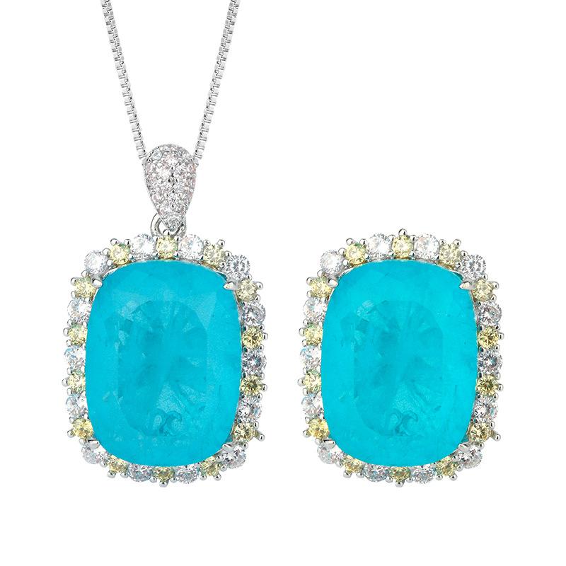 Jewelry Copper Bottom Gold-Plated Package Simulation Paraiba Color Fat Rectangular Light Luxury Texture Set 15 * 20