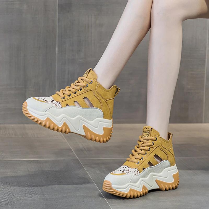 

Новые сандалии, модная сетчатая обувь, женская спортивная обувь с открытым носком, повседневная, на танкетке, римская ретро-туфля 7,5 см, размер 33-40, папины туфли 40 жёлтый